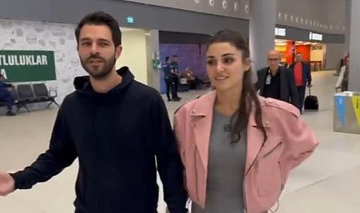 Hande Erçel havalimanında muhabire tepki gösteren sevgilisi Hakan